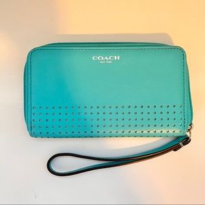 Coach Turquoise Studded Wristlet Clutch